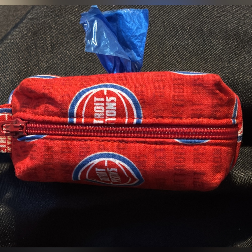 Red Sports Team Logo dog poop bag carrier with hook with one roll of bags